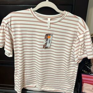 New with tags, pink and white striped short sleeve shirt